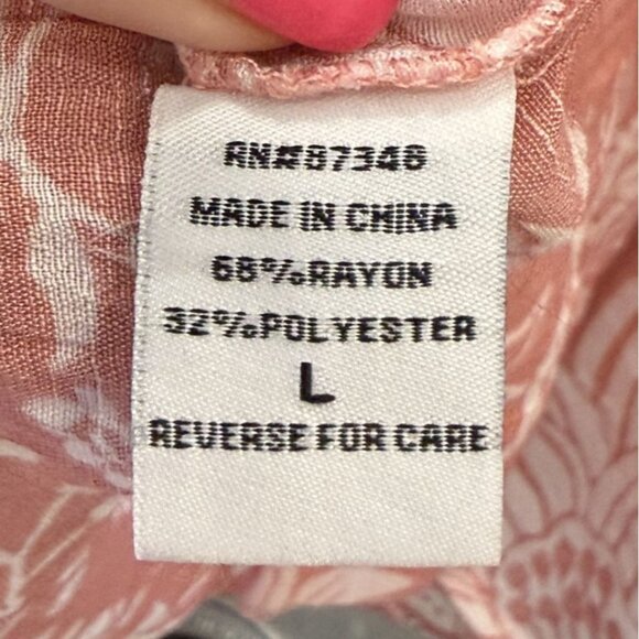 Palm Rio Womens Floral Peasant Blouse L Pink White Lace 3/4 Sleeves Flowy - Picture 6 of 6